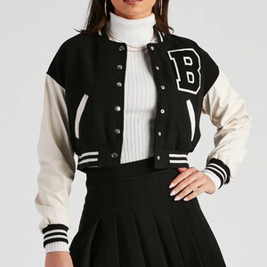Chaqueta Universitaria Corta de Invierno Personalizada para Mujer, Chaqueta Varsity de Lana Acolchada con Bordado Chenille, Elegante y Transpirable - Product Image 1
