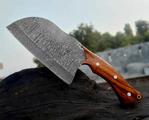 Cuchillo de carnicero hecho a mano de acero de Damasco para uso diario en la cocina, cuchillo de hoja afilada para cortar verduras y carne. - Product Image 1