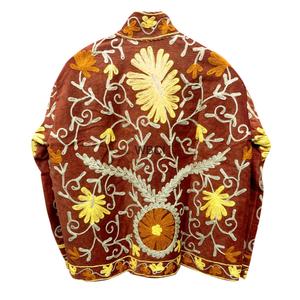 Veste élégante brodée pour femme, col mandarin, motif floral, manteau léger en velours côtelé pour l'automne et l'hiver - Product Image 4