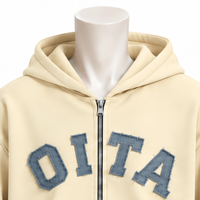 Sweat-shirt à capuche zippé intégral neutre pour homme, en molleton épais avec patch lettre en chenille, coupe classique, style streetwear décontracté, pour l'hiver
