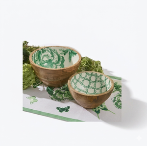 Tazón de Madera de Mango Ecológico Hecho a Mano con Diseño Floral en Acuarela Azul, Estilo Rústico, para Servir Ensaladas - Product Image 3