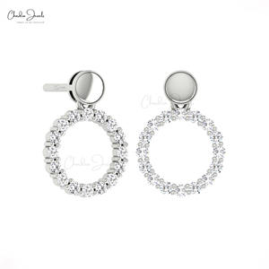 Producto de Moda 2026, Pendientes de Oro Real de 14k con Forma de Círculo para Mujer, 0.48CTW, con Diamantes Engastados en Pavé, Pendientes con Cierre a Presión, Joyería para Bodas - Product Image 2