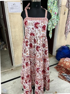 Vestido largo de algodón indio con estampado de bloque de mano, túnicas con cuello cuadrado floral con correa, vestido sin mangas con escote cuadrado - Product Image 5