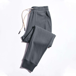 <b>Men's</b> <b>Burgundy</b> Cotton Sweatpants Elastic Waist Casual Joggers Side Pockets Midweight Knitted Autumn Wear - Product Image 2