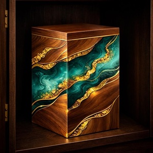 Handmade Wooden Cremation Urn – Green Resin River <b>Memorial</b> Keepsake <b>Box</b> Ocean Heart Resin Wooden Cremation Urn Handmade Ocean Wa - Product Image 4