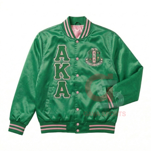 Veste GREEK AKA en satin personnalisée pour femmes et veste bomber en satin rose respirant à broderie tricotée pour femmes - Product Image 3