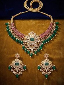 Ensemble collier, boucles d'oreilles et bague en acier inoxydable plaqué or, fleurs, imitation perle blanche, bijoux ethniques vintage pour femmes, pour mariage - Product Image 4