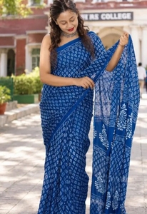 Sari Tradicional KV para Mujer, Estampado a Mano Bagru, de Algodón Puro Mulmul, con Blusa Sin Coser, Reversible, de Secado Rápido, para Otoño - Product Image 4