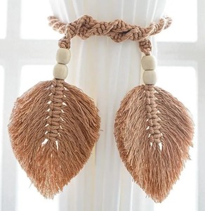 Macrame Leaf Curtain <b>Tiebacks</b>: Boho Cotton Window Decor - Product Image 2