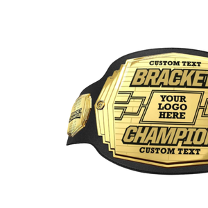 High Quality <b>Bracket</b> Champion Belt <b>Black</b> Leather Sports Title Belt with Gold Plate & Logo Space for Personalized Awards - Product Image 3