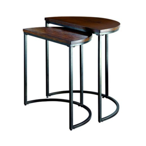 Nesting Coffee <b>Table</b> Set of 2 with Rustic Wood Grain Top and Matte <b>Black</b> Metal Frame <b>Round</b> Stackable <b>Side</b> <b>Tables</b> for Living Room - Product Image 1