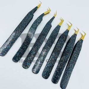 คีมคีบขนมิงค์สีดำแวววาวหลายสีทองปลายแหนบต่อขนตาอุปกรณ์ความงามที่ยั่งยืน - Product Image 2