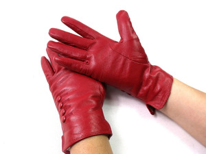 Guantes de piel de oveja rojos de moda, estilo opera, sin forro, para invierno, fiestas al aire libre, para mujer, uso casual. - Product Image 5