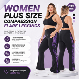 <b>Flare</b> Leg Printed <b>leggings</b> Women's High Waist Compression Pants Gym Training Slimming Trousers Ladies Plus Size <b>Flare</b> <b>Legging</b> - Product Image 3