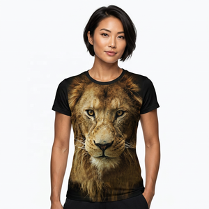 T-shirt à manches courtes pour homme avec impression photo de lion, coupe classique, col rond, style décontracté, tissu tissé 100% polyester - Product Image 3