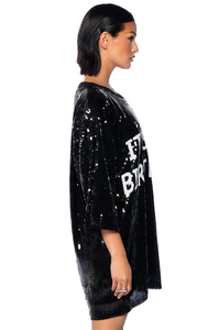 Chemise en velours noire surdimensionnée brodée de paillettes, manches trois quarts, sans col, vêtements d'hiver pour hommes - Product Image 4