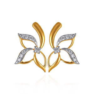 Women's Yellow Gold Diamond Flower <b>Stud</b> <b>Earrings</b> Round Brilliant Cut Natural White Diamonds Romantic Wedding Jewelry - Product Image 1