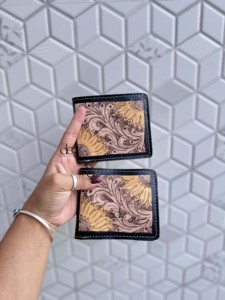 New Designer Hand Tooled Leather <b>Wallet</b> Men's <b>Long</b> Zipper Multi Uses <b>Wallet</b> Hot Sale Fashion Sun Flower Cash Holder Gift - Product Image 4