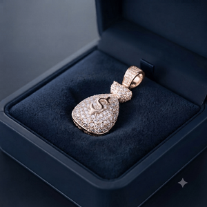 Collar de Oro Sólido de 14K de Moda con Colgante Personalizado de Diamante Moissanita en Forma de Bolsa de Dinero y Símbolo de la Riqueza - Product Image 3