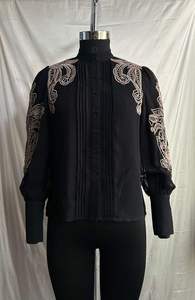 Blusa de Manga Larga de Color Negro con Diseño Dorado, Ajuste Cómodo para Fiestas Casuales y Uso en la Oficina, Compre Directamente del Proveedor - Product Image 3