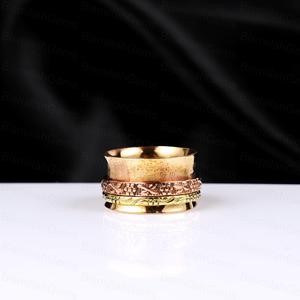 Artisan Handcrafted <b>Fidget</b> <b>Ring</b> Multi Tone Brass Copper Concave Band Textured Moveable <b>Rings</b> Wholesale Vintage Style Meditation - Product Image 2