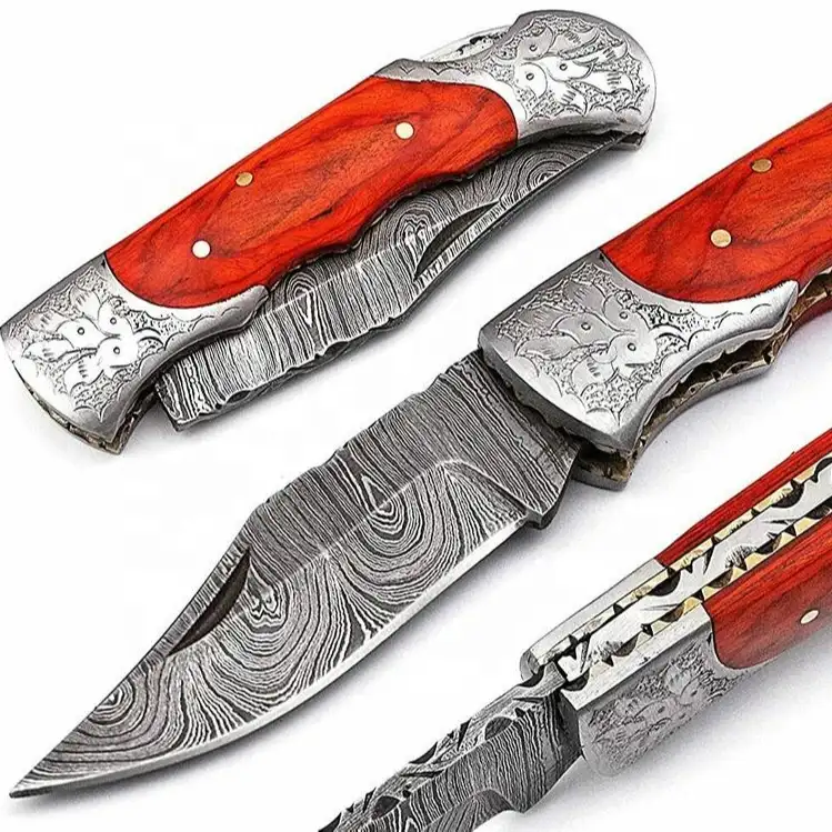 Custom Handmade Forged Damascus Steel Folding Knife for everyday carry.