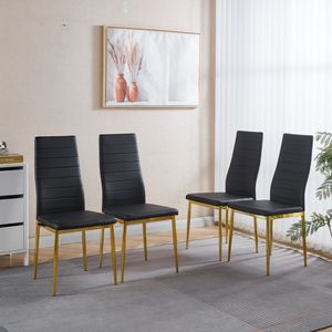 Ensemble de 4 chaises de salle à manger couleur or avec assise noire - Product Image 1