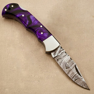 มีดพับเหล็กดามัสกัสคุณภาพสูง Custom DAMASCUS ARTS TRADING พร้อมด้ามเรซิ่น สำหรับการล่าสัตว์และการตั้งแคมป์ รับประกัน 3 ปี - Product Image 5