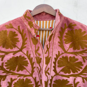 Artisan Floral Suzani Velvet Winter Breathable Cotton <b>Womens</b> Jacket Hand Embroidered Bohemian Detailing Elegant Vintage Inspired - Product Image 4