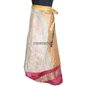 New Indian Vintage 2 Layer Magic Hippie Sari Silk <b>Wrap</b> <b>Skirts</b> for Casual Wear Reversible Vintage Silk Magic 38inch Length <b>Wrap</b> - Product Image 2