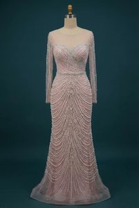 Vestido de Noche de Novia con Cuentas y Manga Larga Hecho a Medida, con Perlas y Cristales, Suministro Directo de Fábrica - Product Image 4