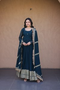 Modern Indian Style Lace Embroidered Anarkali <b>Gown</b> Elegant Floor-Length Wedding Dress Illusion Back <b>Bride</b> Mother Pearls - Product Image 5