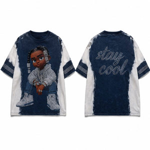 เสื้อยืดโอเวอร์ไซส์แขนสั้นคอกลมแบบถักลายกราฟิกพิมพ์โลโก้ตามสั่งขายส่ง พร้อมเสื้อยืดประดับคริสตัลวินเทจ - Product Image 1