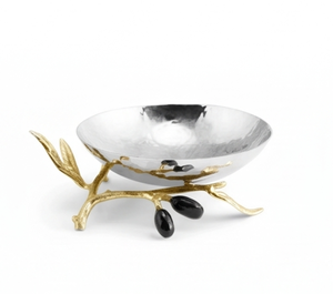 Moderno Tazón Metálico con Diseño de Rama de Olivo, Hecho a Mano, Acabado Pulido en Plata y Oro, para Servir Comida, Decoración de Comedor y Sala de Estar - Product Image 4