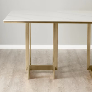 White Sintered Stone Dining <b>Table</b>, Brushed Champagne Gold Stainless Steel Legs Luxury Dining <b>Tables</b>, Saving Space Dining <b>Table</b> - Product Image 3