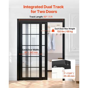 Kit Hardware per Porta Scorrevole a Doppia Guida 5 ft in Lega di Alluminio, Scorrevole e Silenziosa, Facile Installazione - Product Image 2