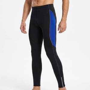 Men's Full Length Compression Leggings Solid Color Blue Panel <b>Spandex</b> Nylon Elastic Waist <b>Pants</b> - Product Image 4