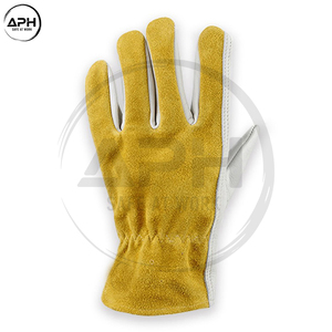 Durable Cow Grain Leather <b>Driver</b> Work <b>Gloves</b> Yellow Suede Back Elastic Wrist Utility Mechanics Driving Hand Wear <b>Gloves</b> - Product Image 2