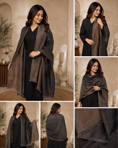 Robe longue d'hiver pour femmes musulmanes, style châle-cape caftan, en laine respirante, modeste, coupe trapèze, couleur unie avec contraste doré - Product Image 5