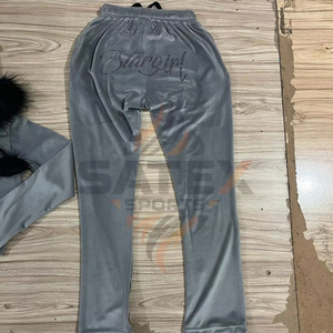 Pantalon large en velours imprimé avec strass pour femme, haute qualité, 360 GSM, respirant, éco-responsable, taille élastique - Product Image 1