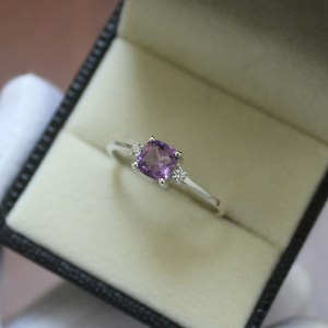 Bague en argent sterling S925 avec améthyste taillée à la main, bague de promesse élégante, bijoux en pierres précieuses pour femmes - Product Image 5