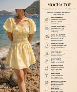 Robe d'été la plus vendue - Robe mini chic jaune plissée en coton respirant à col carré et manches bouffantes pour un usage quotidien décontracté - Product Image 5