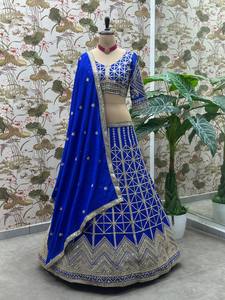 ชุดเลเฮนกาโชลีแบบดั้งเดิมสำหรับผู้หญิง สไตล์อินเดีย-ปากีสถาน ทำจากผ้าตาข่ายรีไซเคิลลายผีเสื้อ เหมาะสำหรับงานปาร์ตี้และงานแต่งงาน - Product Image 5