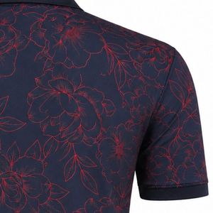 เสื้อโปโลชายสีกรมท่าลายดอกไม้พิมพ์ลายแบบซับลิเมชั่น แขนสั้น สไตล์โมเดิร์น สำหรับเล่นกอล์ฟ ออกกำลังกาย และฝึกซ้อม - Product Image 4