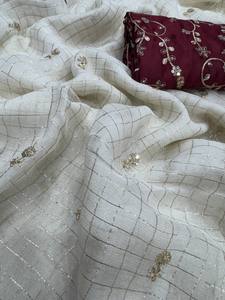 Sari en viscose Zari Aura, Sari en viscose Noor Shine, Sari Royal Zari Elegance, Sari Crystal Glow, travail de broderie de sequins sur satin - Product Image 3