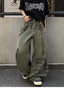 <b>Men</b> s High Waist Wide Leg Printed Denim <b>Jeans</b> Loose Fit Cotton Streetwear Autumn Style - Product Image 2