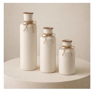 Ensemble de vases en céramique blanche, style moderne farmhouse, vases de table en forme de bouteille, vases décoratifs pour le salon, étagère à livres - Product Image 3