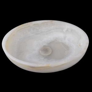 Vasque ovale en onyx blanc afghan, lavabo en pierre naturelle, finition brossée, vasque de salle de bain contemporaine - Product Image 2