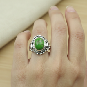 Anillo Vintage Ovalado de Cobre Verde Turquesa y Plata 925 para Mujer y Hombre, Joyería Boho Hecha a Mano, Anillo Unisex Chapado en Oro Rosa y Oro Amarillo - Product Image 6