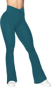 Wholesale Quick Dry Crossover Waist Workout <b>Flare</b> Pants Compression 4-Way Stretch Yoga <b>Leggings</b> Women Slim Fit Sports Trousers - Product Image 6